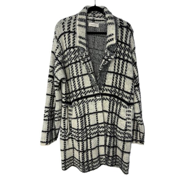 L*SPACE Stirling Sweater Coat in Plaid Ivory Black Women’s XL Cozy Quiet Luxury - Picture 3 of 10